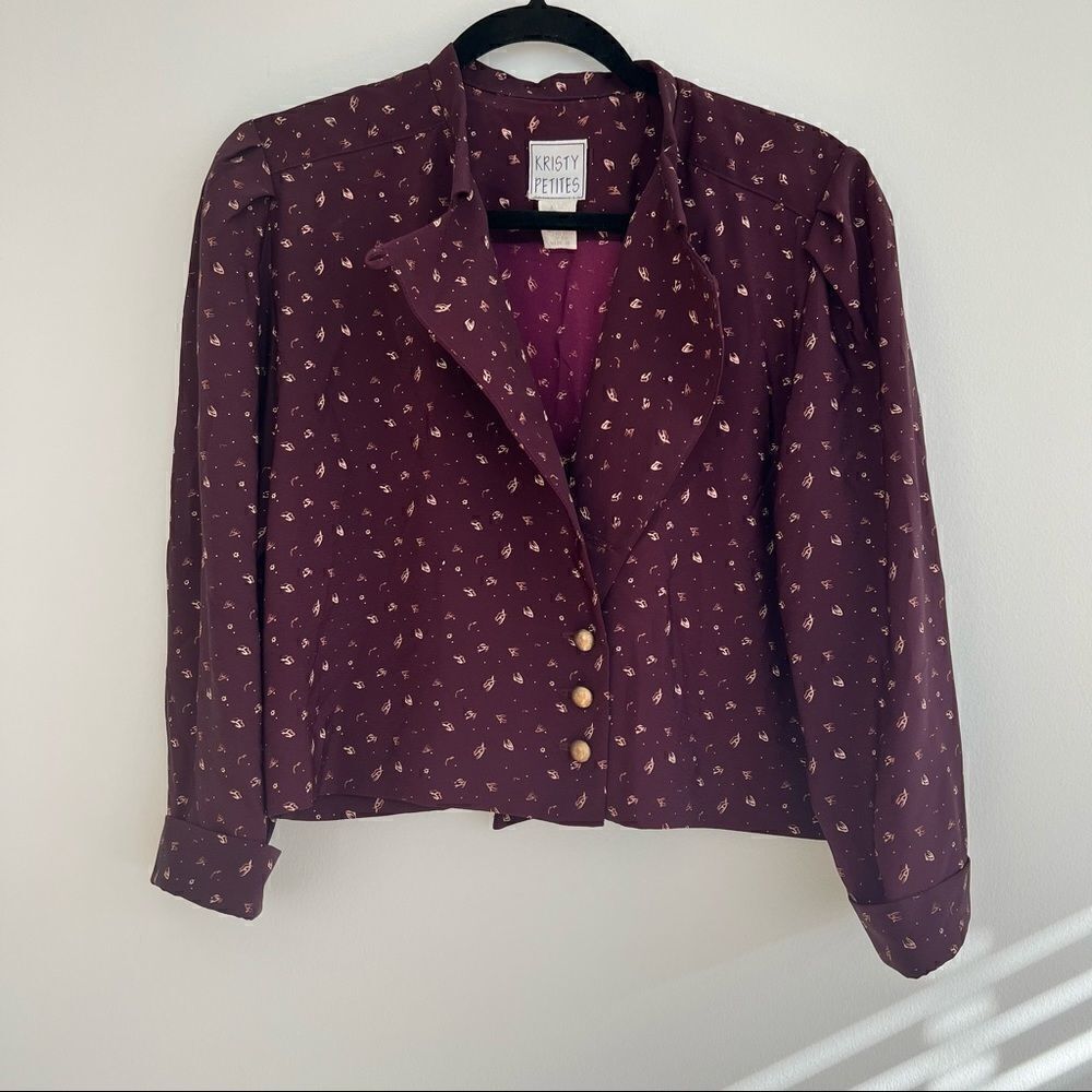 Vintage Purple Patterned Boxy Button Neck Blouse Size 10 P - Picture 11 of 11